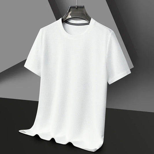 Summer Waffle Round Neck Short Sleeved Shirt
