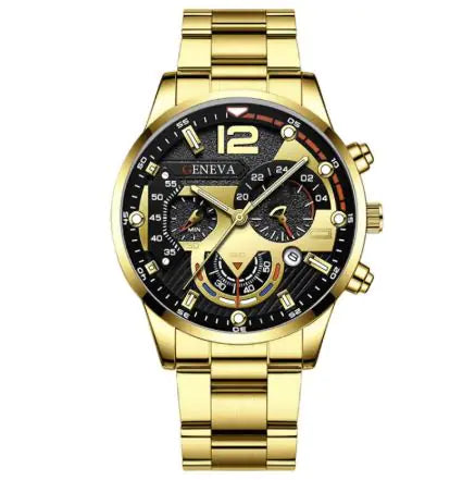 2pcs Men's Steel Quartz Watch & Bracelet Set