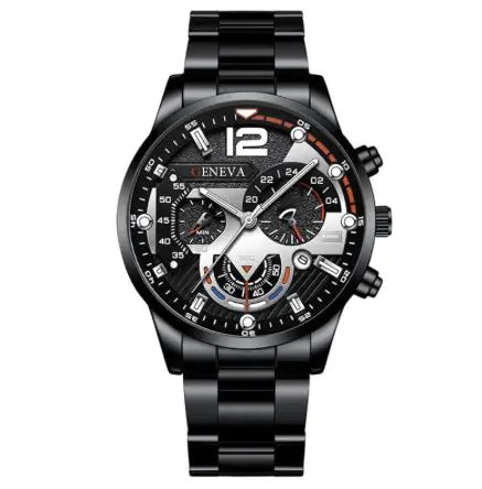 2pcs Men's Steel Quartz Watch & Bracelet Set