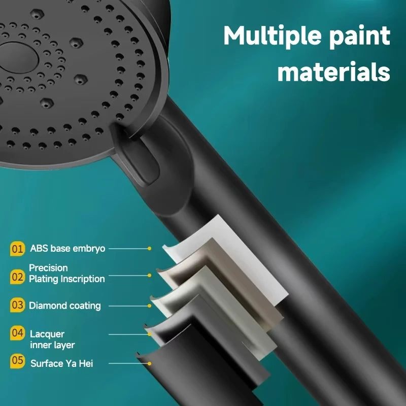 Black Booster Shower Head Adjustable High Pressure Water Massage Shower Head Home Handheld Sprayer Bathroom Supplies 5 Modes