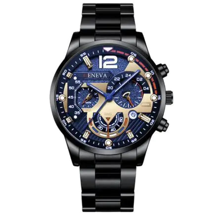 2pcs Men's Steel Quartz Watch & Bracelet Set