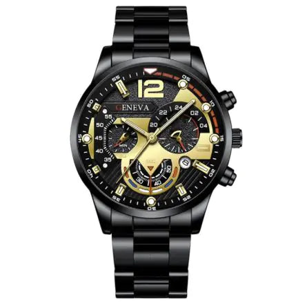 2pcs Men's Steel Quartz Watch & Bracelet Set