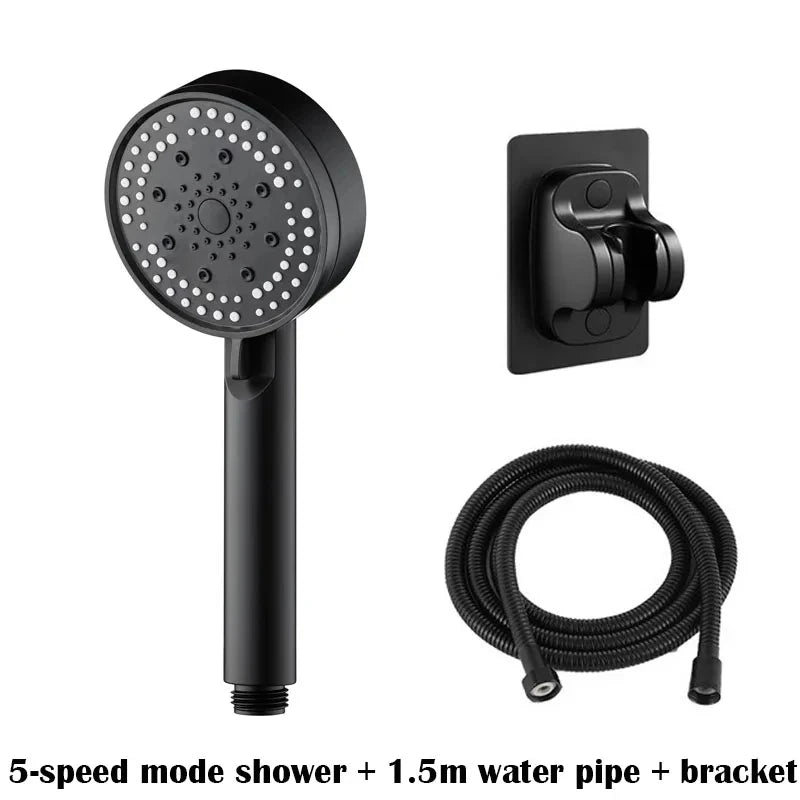 Black Booster Shower Head Adjustable High Pressure Water Massage Shower Head Home Handheld Sprayer Bathroom Supplies 5 Modes