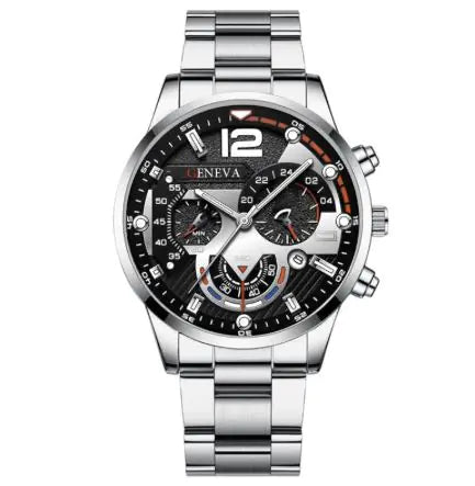 2pcs Men's Steel Quartz Watch & Bracelet Set