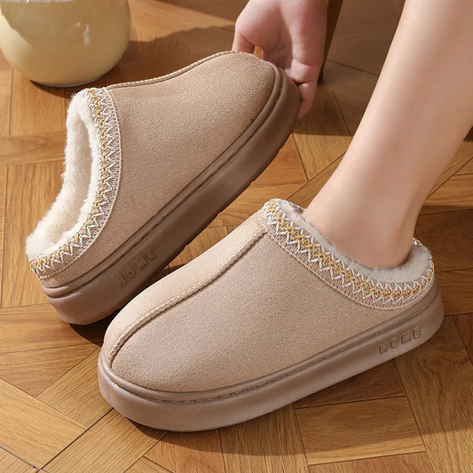 Women's Plush Slippers Winter Warm House Shoes Fashion Thick EVA Sole for Indoor Outdoor Use Cozy Non-Slip Couple Home Footwear