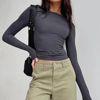 Basic Solid Crop Top Short Sleeve Crewneck Skinny T-shirt Summer Casual Tee for Women Y2K Vintage Top Harajuku Streetwear