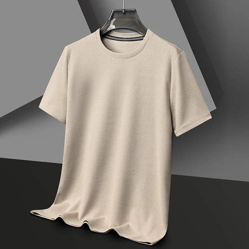 Summer Waffle Round Neck Short Sleeved Shirt