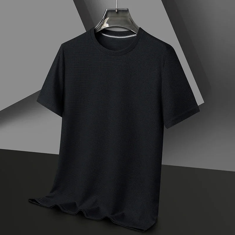 Summer Waffle Round Neck Short Sleeved Shirt