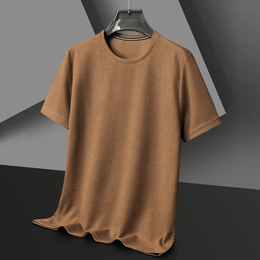 Summer Waffle Round Neck Short Sleeved Shirt