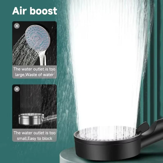 Black Booster Shower Head Adjustable High Pressure Water Massage Shower Head Home Handheld Sprayer Bathroom Supplies 5 Modes